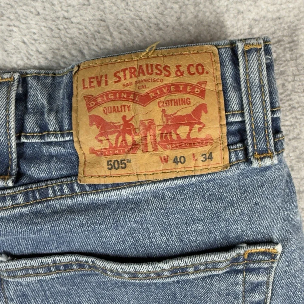 Levis‎ 505 Jeans Mens 40x34 Blue Regular Straight Mid Rise Stretch Medium Wash